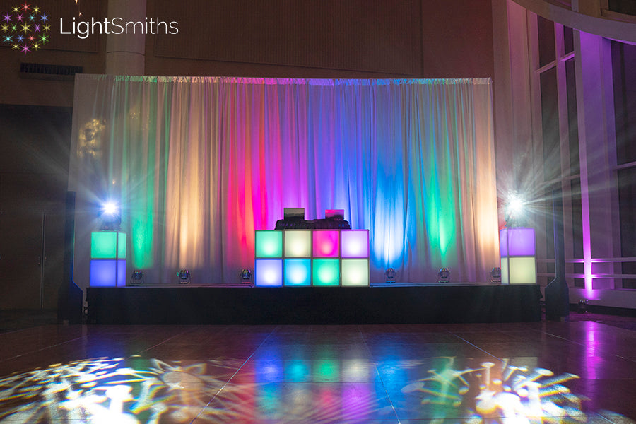 LightSmiths Seattle provides gorgeous stage sets, backdrops and custom DJ booths for your next dance party